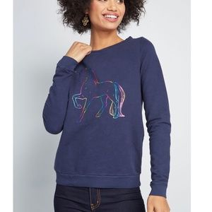 ModCloth Sweatshirt Womens Plus Size 2X Unicorn Rainbow Navy Long Sleeve Cotton.